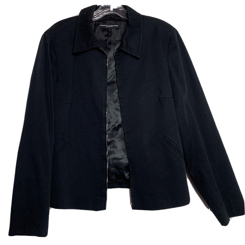 Vintage Escada Sport Blazer Casual Designer Zip Up Black Long Sleeve Jacket 40 L